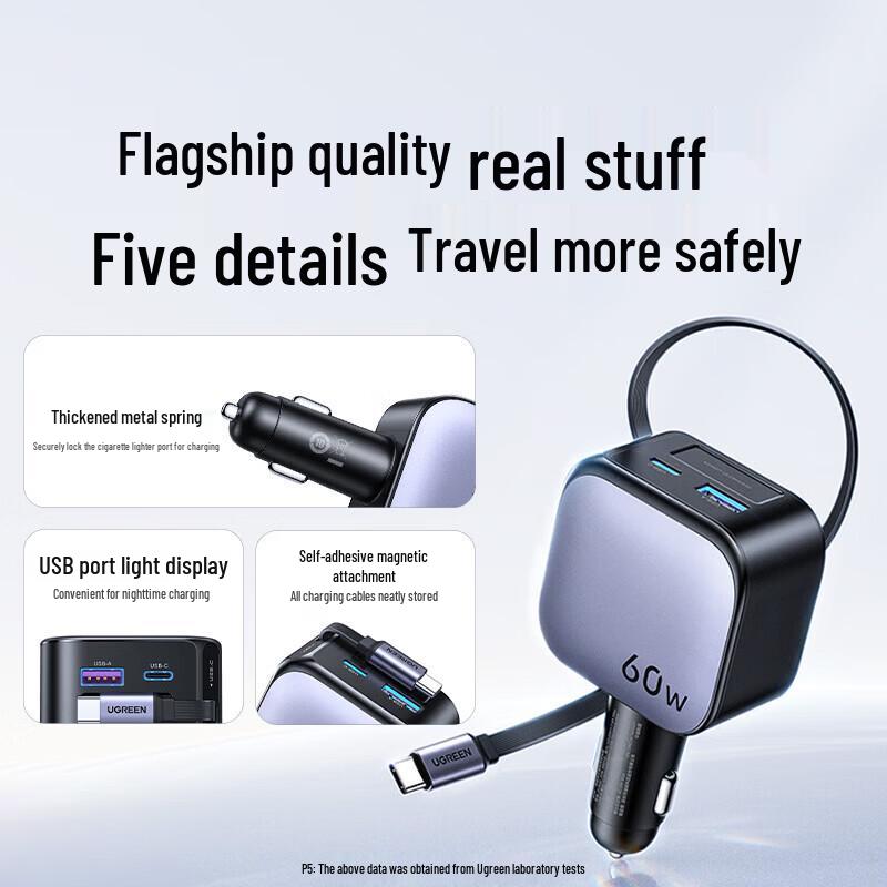 UGREEN 60W Retractable Car Charger