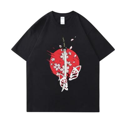 Retro T-Shirts for Women Japanese Samurai Sword Print Male Clothing Street Harajuku Short Sleeved Tees Loose Oversized T-Shirt