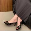 Summer Women's Fashion Rivet Slippers Open Toe Slip-On Dress Slides Casual Party Street Style Shoes