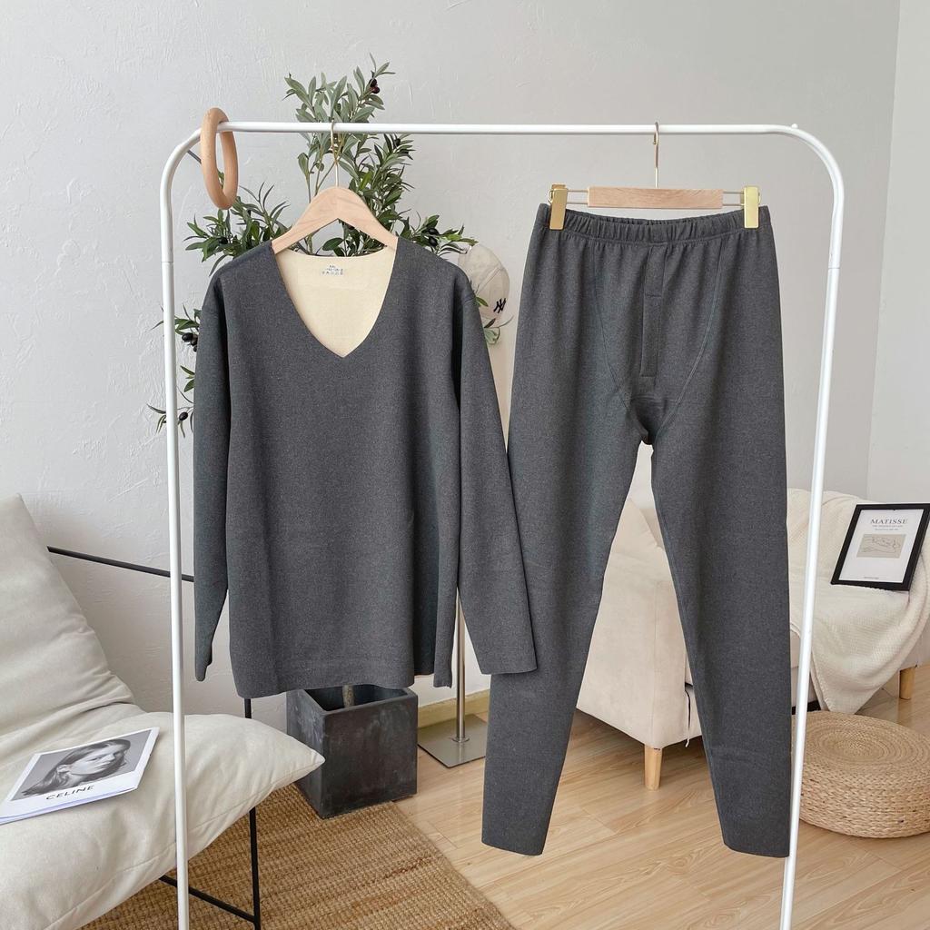 Autumn Winter Man Woman Warm Clothing Long Johns Underwear Legging High Flexible V-Neck Solid Color Pajamas Sets Long Sleeve T-Shirts + Trousers