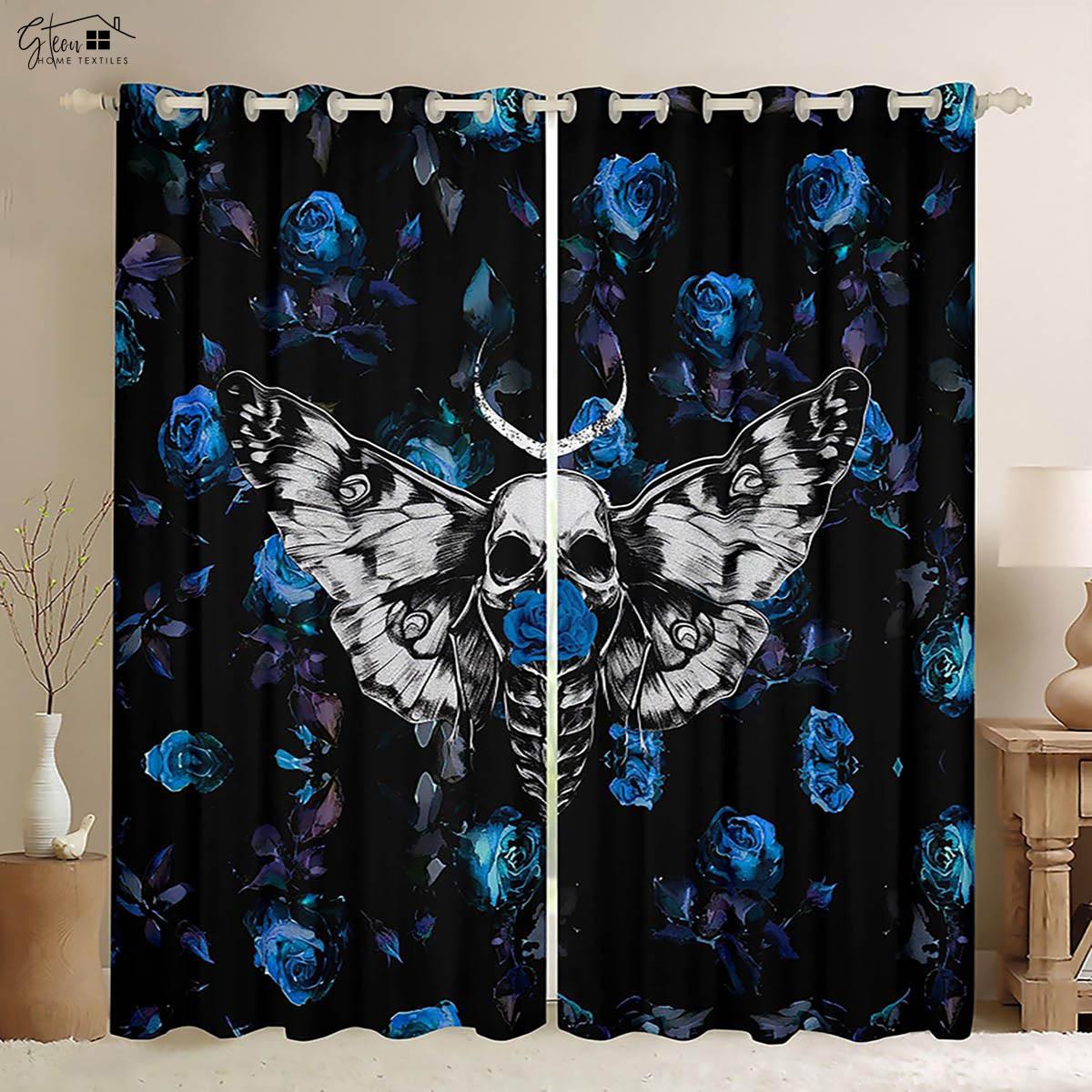 

Skull Floral Halloween Printed Draperies Deep Pattern Draperies Children s Space Design Living Room Space Kitchen Drapes Home Ornament2Panels W50xH130(CM)x2PCS&Grommet Top