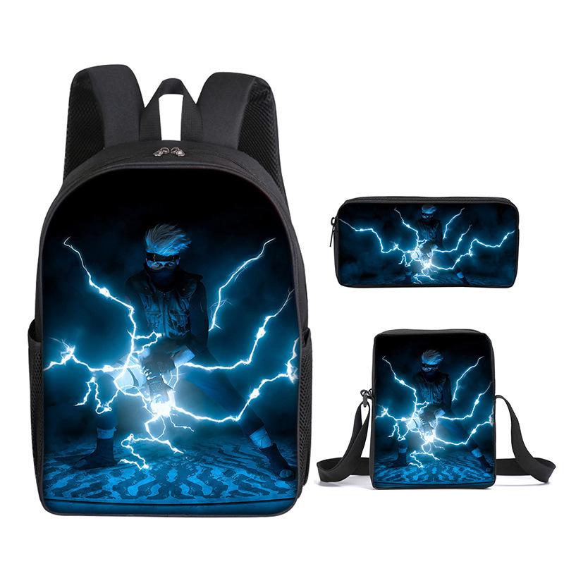 Naruto Naruto Rucksack Dreiteiliges Set, Schulranzen für Grund- und Sekundarschule, Umhängetasche, Messenger Bag, Federmäppchen.