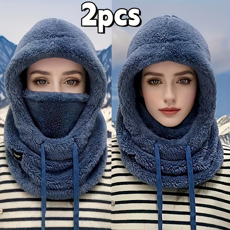 

2 шт. Женская плюшевая зимняя маска для лица-шапка - Эластичный шнурок, Легкая и теплая шапка, Подходит для велоспорта, катания на лыжах, пеших прогулок и занятий спортом на открытом воздухе