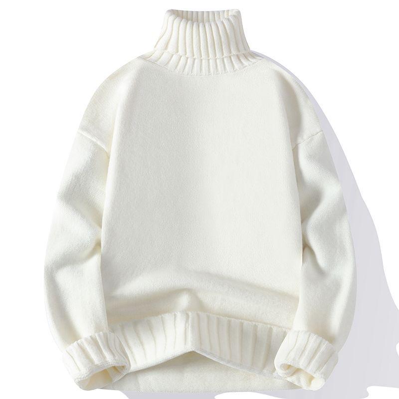 Men's High Neck Solid Color Sweater - Thick, Trendy, and Versatile Knitwear