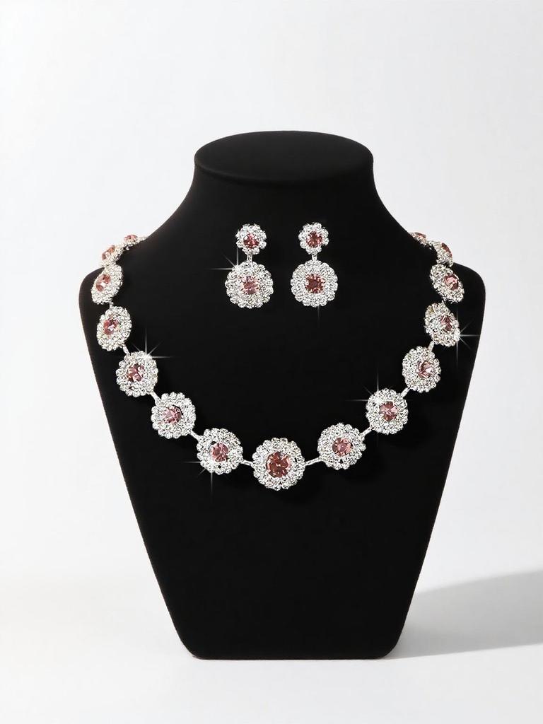 Elegant European & American Alloy Necklace Set - Versatile Bridal & Evening Jewelry