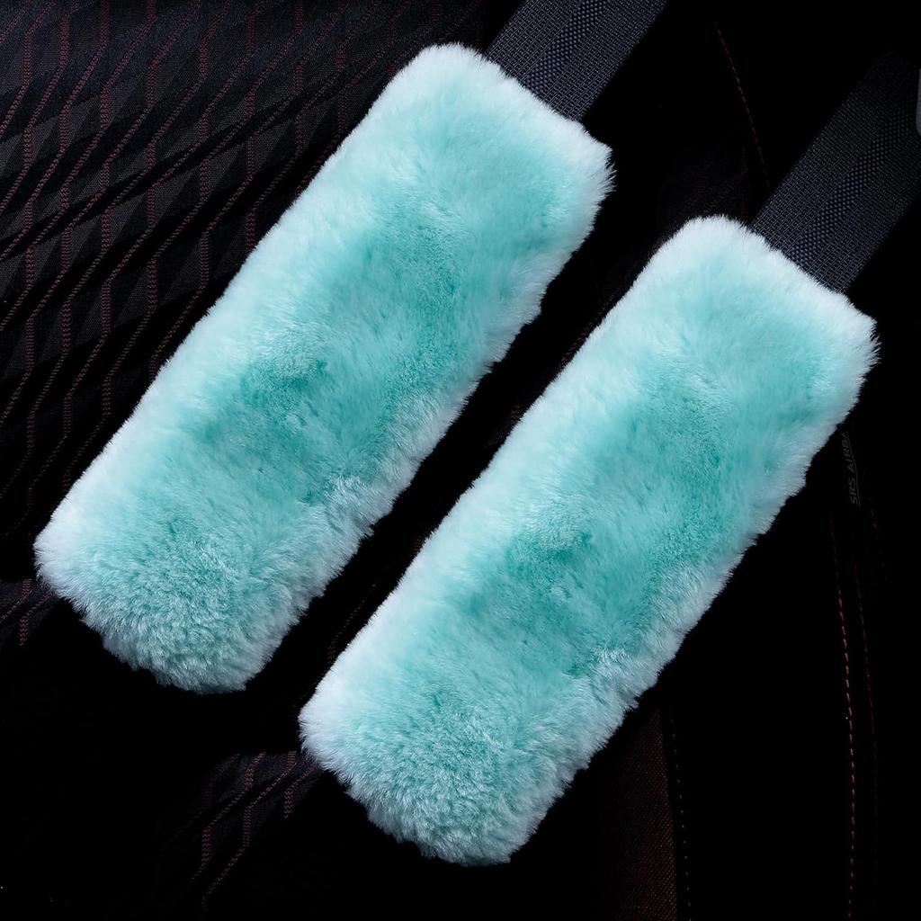 2 Pack Sheepskin Car Seat Belt Cover Pads | Wool Seatbelt Cushions | Fuzzy Soft Seat Belt Should Pad Cushion Protect Neck | Stylish Luxury Appearance