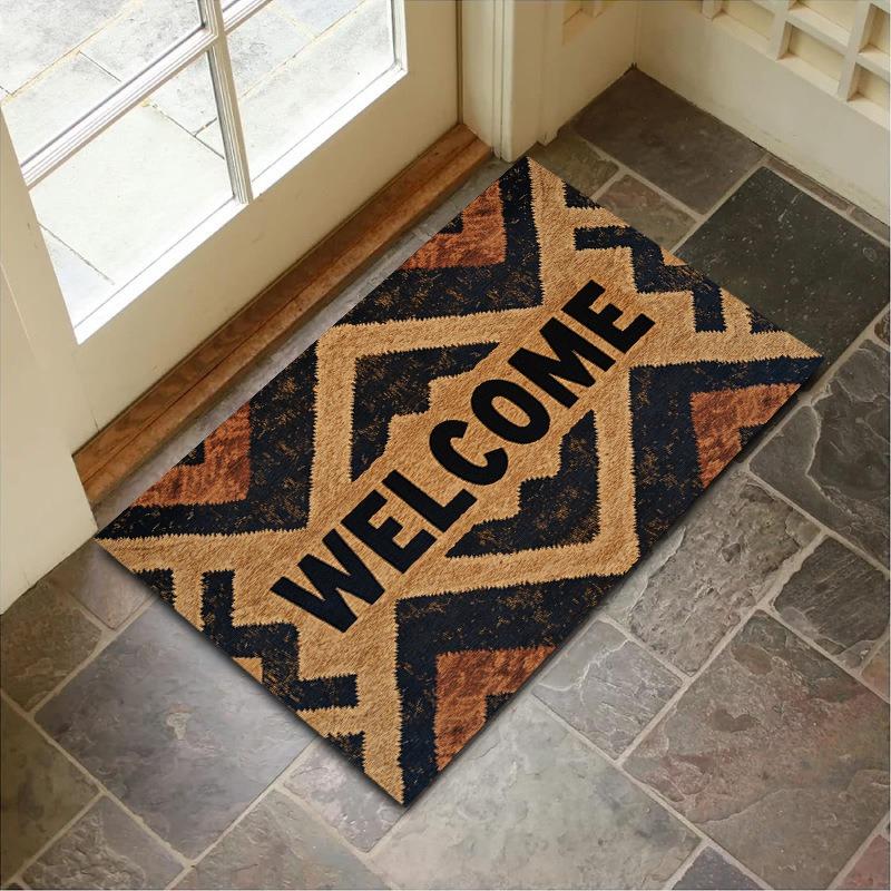 Welcome Door Mat Machine Washable Flannel Backing Non Slip Entry Rug for Front Door Garden Kitchen Bedroom Decor Carpet