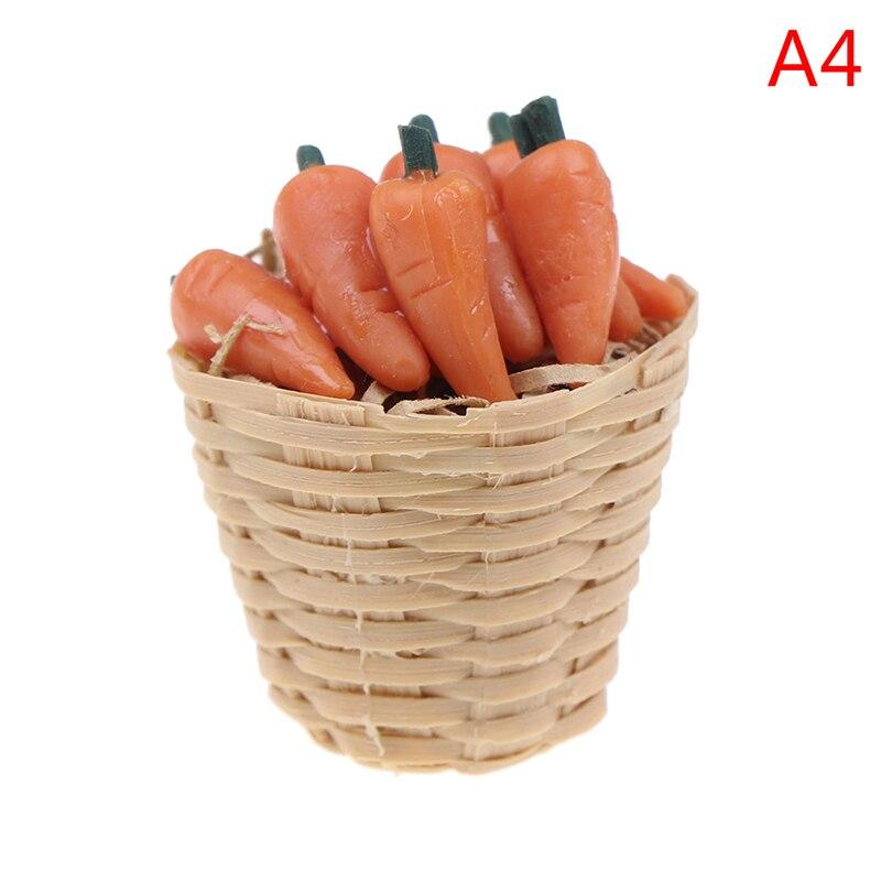 1:12 Mini Simulation Artificial Fruits and Vegetables Doll House Vegetable Bamboo Basket Miniature Accessories for Children
