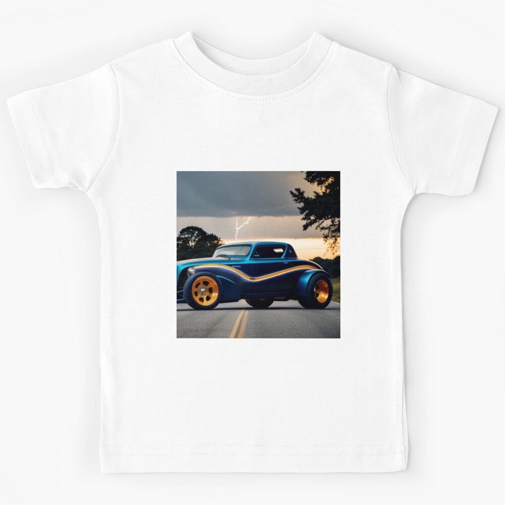 Blue Lightning Hot Rod Muscle Car Road Classic Kids T-Shirt 150