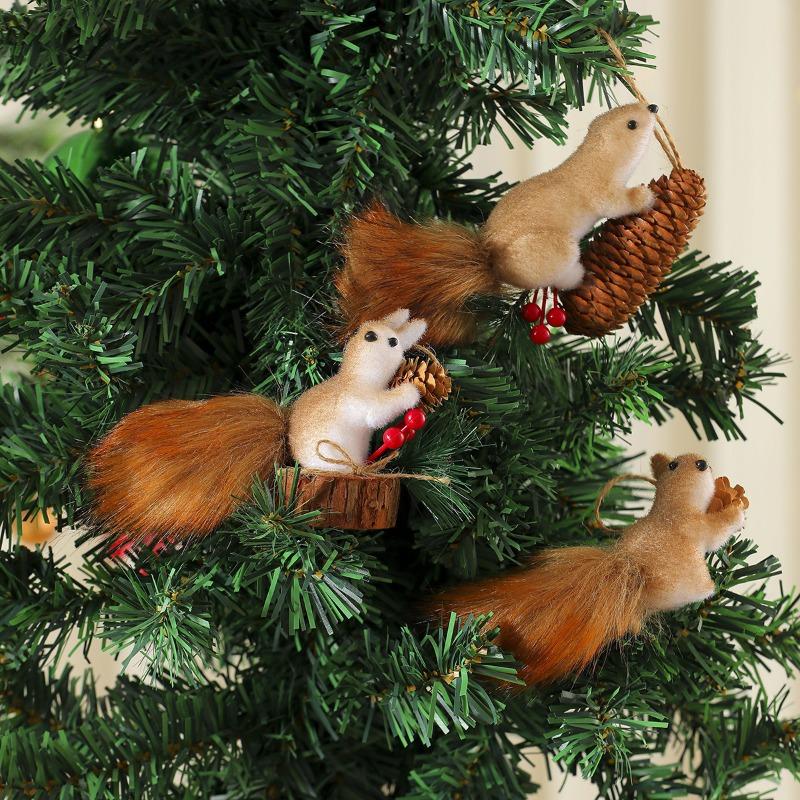 Foam Cartoon Simulation Squirrel Pendants, Christmas Tree Decorations, Scene Arrangement Ornaments, Props