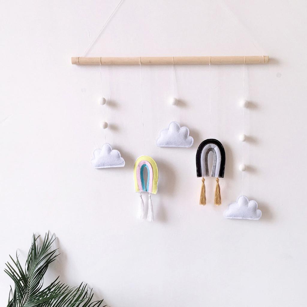1pc Wooden Stick Rainbow Felt Pendant Wall Decorative Wall Hanging Handmade Weaving Living Room Bedroom Decorative Accessories