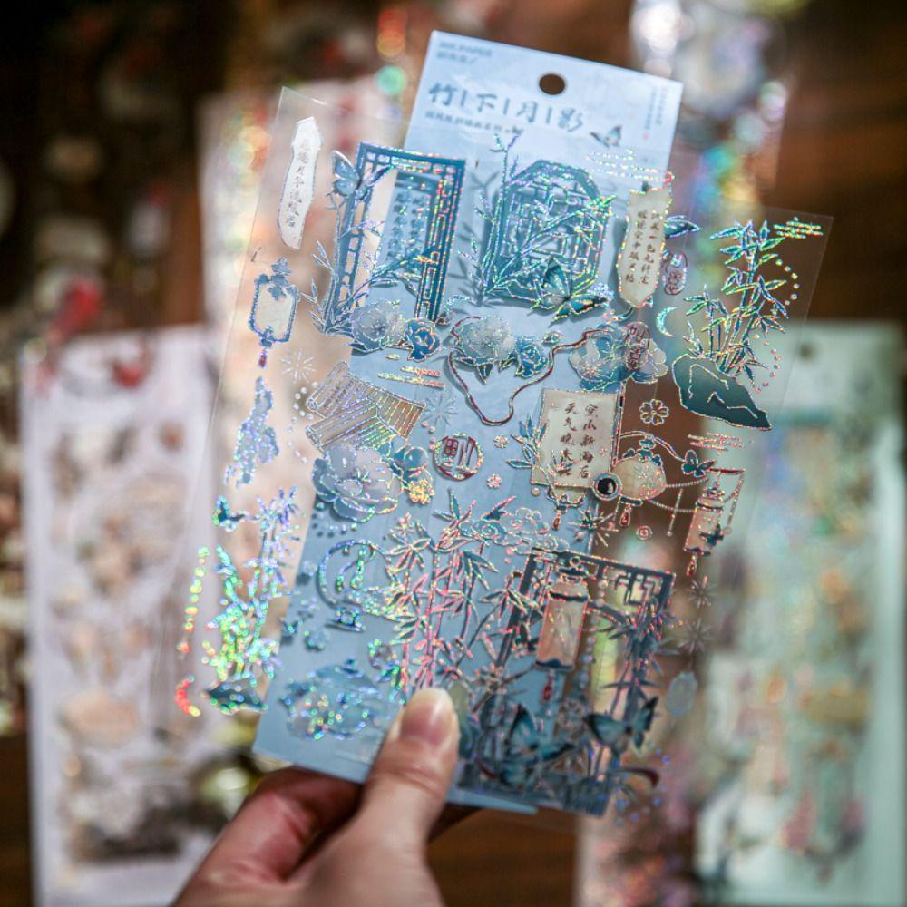 DIY Crafts Moonlight Flower Collage Decals Handmade Laser Aesthetic Decals  Diary Album