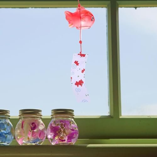 2 red glass wind chimes Japanese goldfish design space-saving easy install ideal interior decoration bedrooms living rooms.