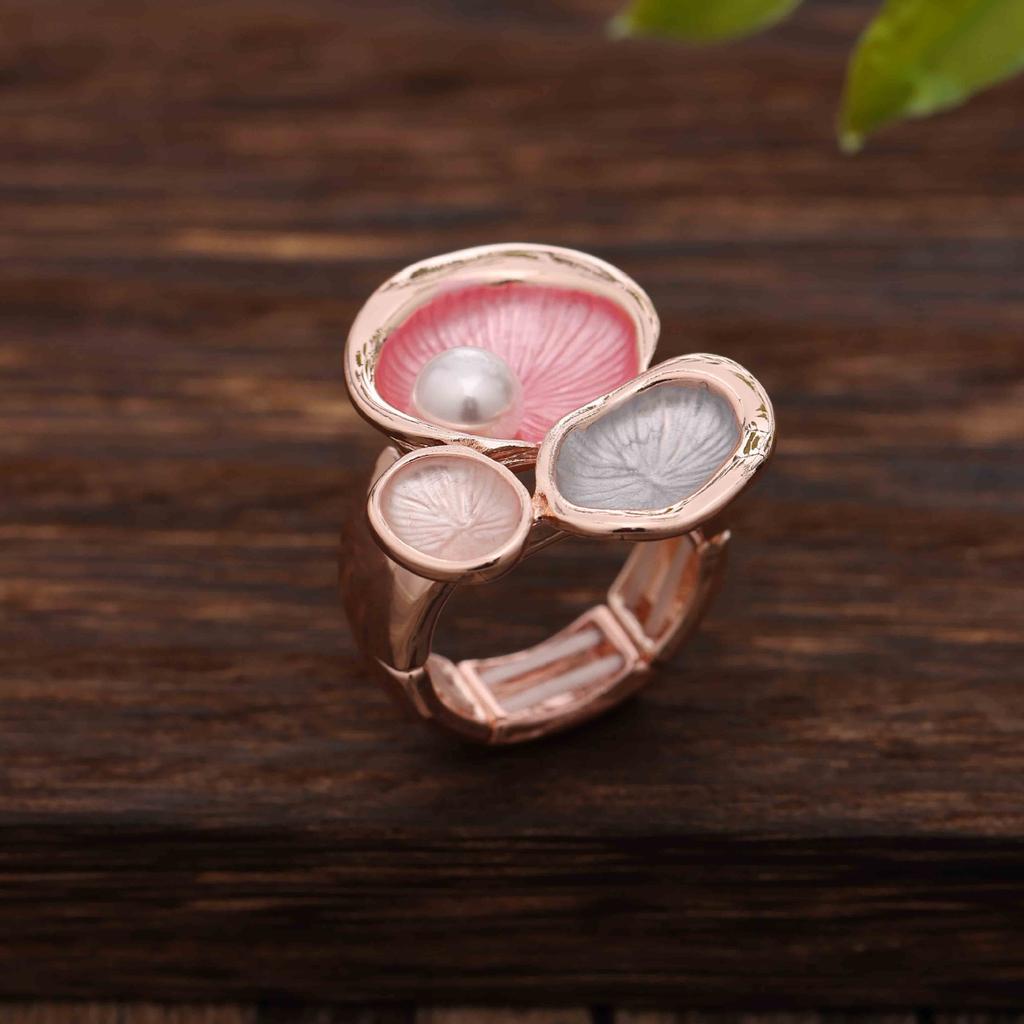 Enamel Geometric Flower Elastic Ring, Women's Fashion High-end Rose Alloy Ring