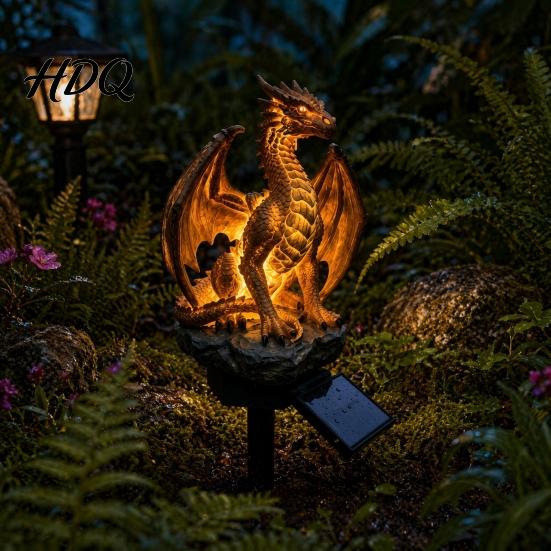 Outdoor Solar Sculpture Lamp Dragon Gorilla Garden Statue Light Gothic Medieval Resin Lantern Sculpture Decoration Fantasy Decor for Yard