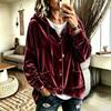 Women Solid Color Button Hooded Velvet Long Sleeve Casual Cardigan Coat