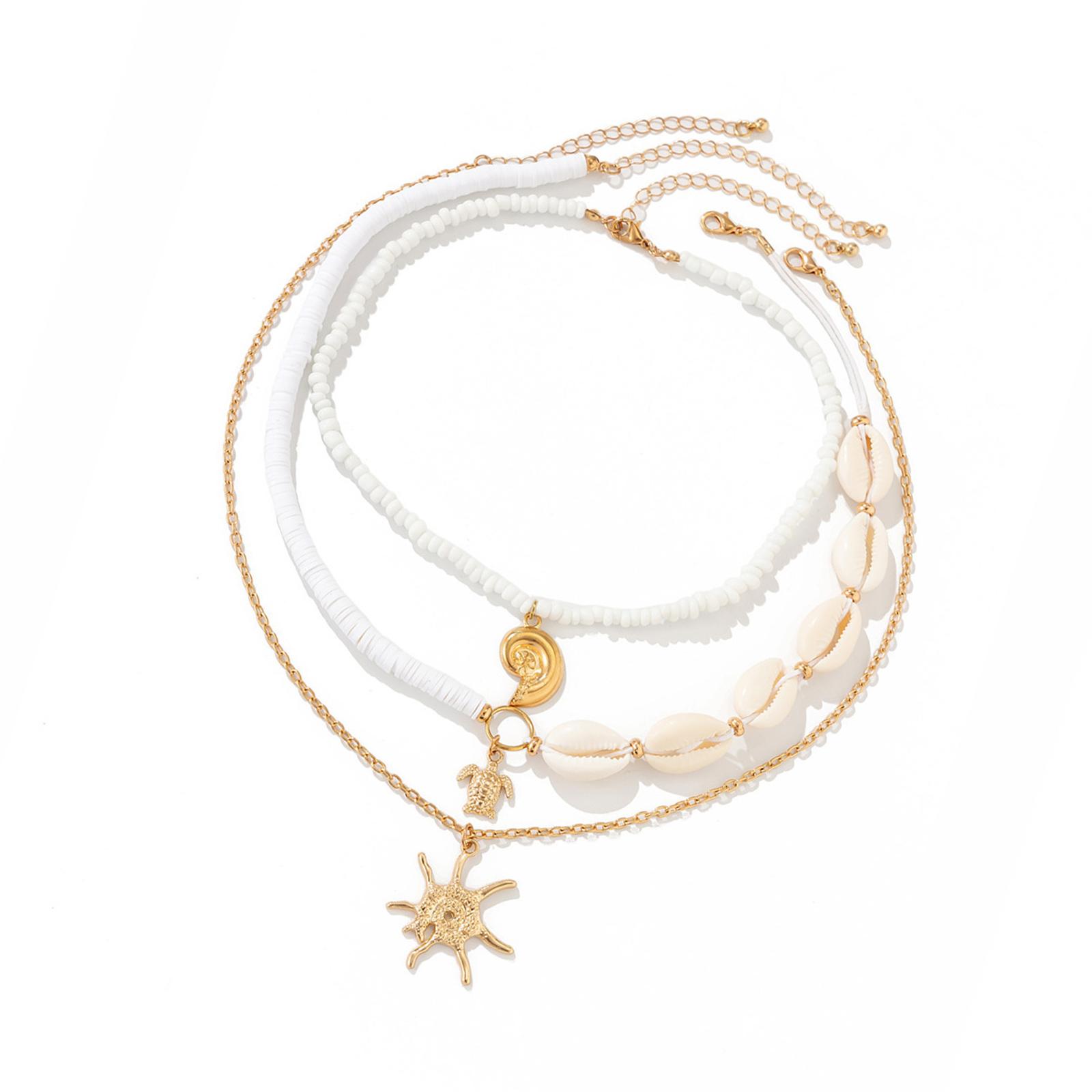 

Набор из 3 шт. Ожерелья ручной работы в пляжном стиле Богема Цепочка на шею Ювелирное украшение Подарок с подвеской и искусственным жемчугом A