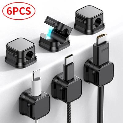 6Pcs/Set Magnetic Cable Clips Cable Organiser Adjustable Cord Holder Under Desk Organizing Cable Management Holder