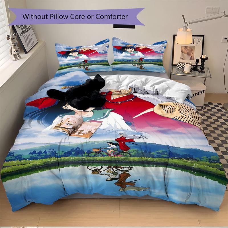 Inuyasha Anime Fantasy Romance Print 3Pcs Bedding Set,Duvet Cover with 2 Bedro,Pillowcase Home Birthday Gift