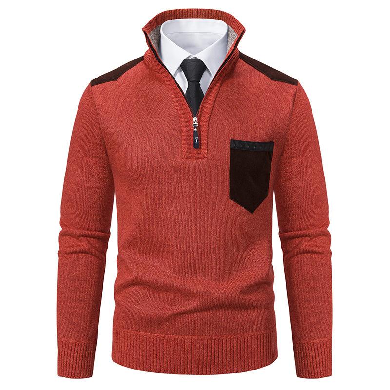 Men Pullover Autumn Winter Sweater Thick Polo Shirts Stand Collar Half Zipper Outerwear