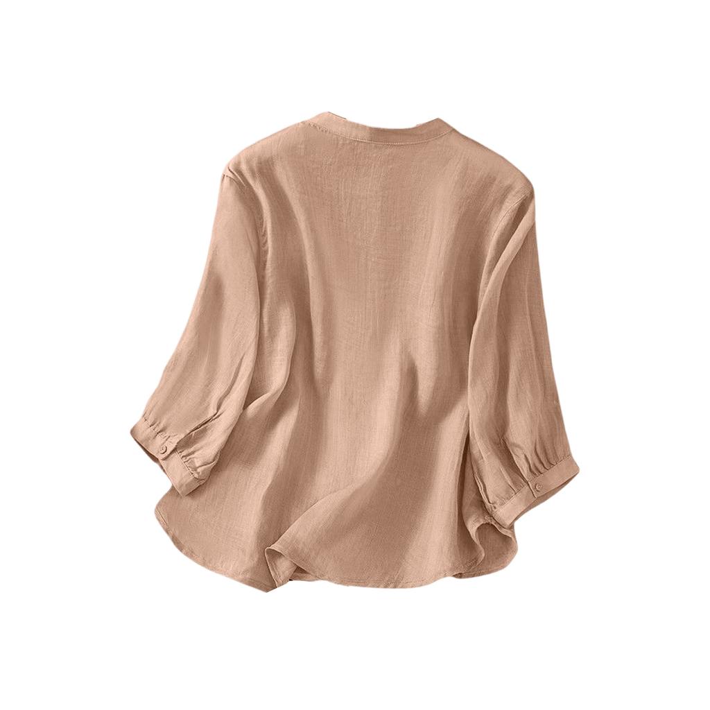Women's Retro Cotton Linen Embroidered Thin Linen Three-Quarter Sleeve Top