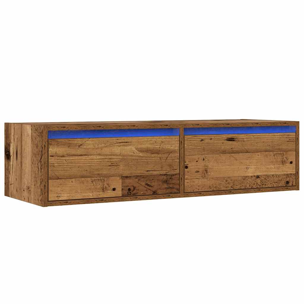 TV Cabinet with LED Lights Rustic Wood Look 100 x 35.5 x 25 cm