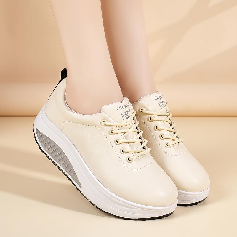 

Женские кроссовки с увеличением роста Белые кожаные кроссовки на платформе Повседневные кроссовки на толстой подошве Обувь для лифта с амортизацией EU:41 бежевый