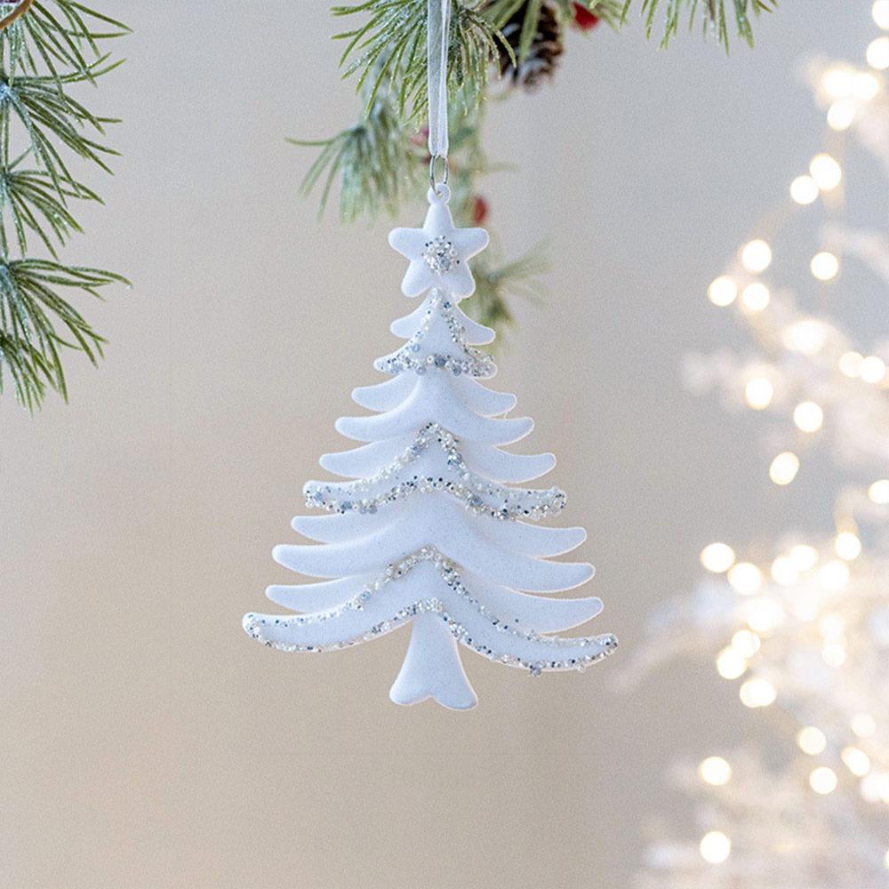 Flocking Christmas Hanging Pendants White Christmas Tree Ornament Xmas Ball  For Christmas