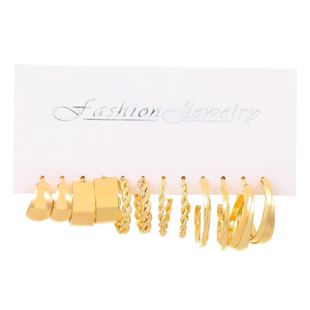 XP17 Women's Retro Geometric Butterfly Pearl Hoop Earrings Set