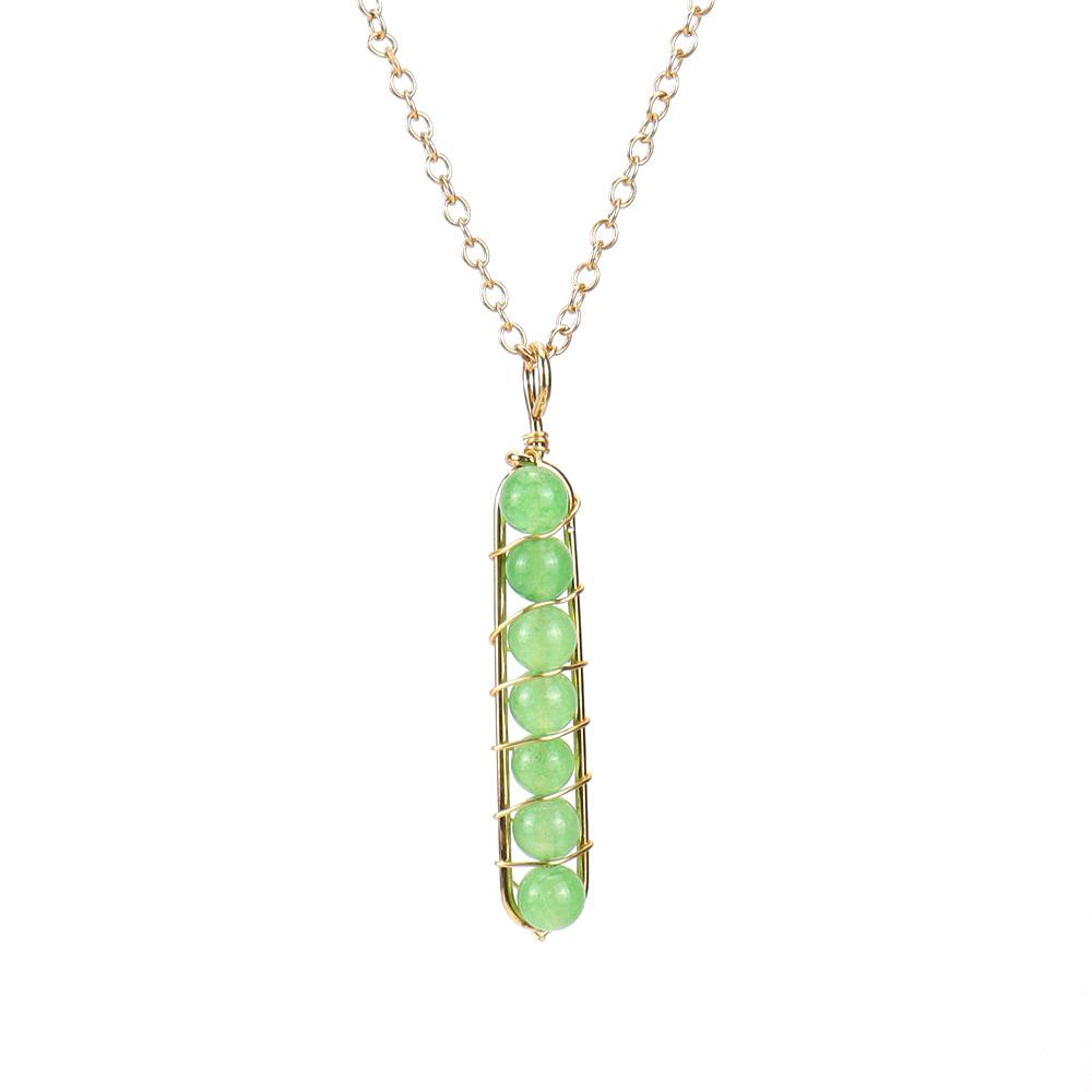 Gold Hand-Wound Colorful Beaded Crystal Agate U-Shaped Pendant Necklace N123