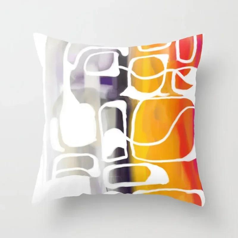 Housse de Coussin de Canapé de Voiture Orange Imprimé Motif Géométrique Taie d'Oreiller Carrée Décoration d'Intérieur