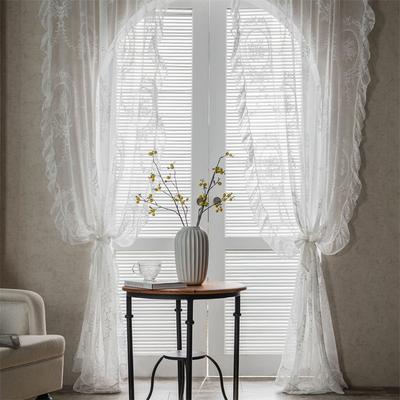 Atmungsaktive Spitzenvorhänge für Fenster – Vintage-Rüschenvorhänge für Erkerfenster/Balkon, Raumteiler im Landhausstil mit Wellenbesatz (Fertig zum Aufhängen) 1 Stück