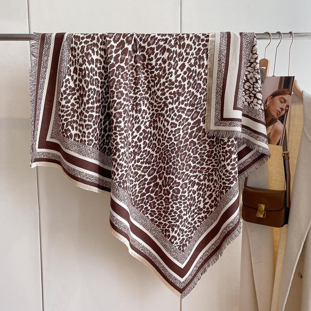 Leopard Print Large Square Scarf Korean Version Versatile Warm Cashmere Scarf Women'S Thickened Women'S Scarf Cape Shawl