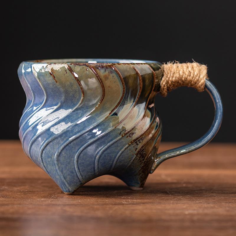 Vintage Gradient Irregular Thread Ceramic Mug Vintage Tie Coffee Cup Birthday Gift Breakfast Oat Milk Cup Office Mug Home Decor