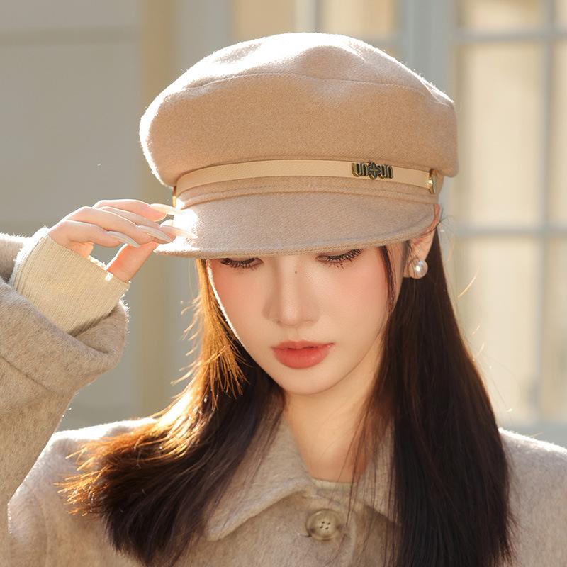 French Casual Belt Buckle Hat Spring and Autumn New Hat Female Retro British Octagonal Painter Hat