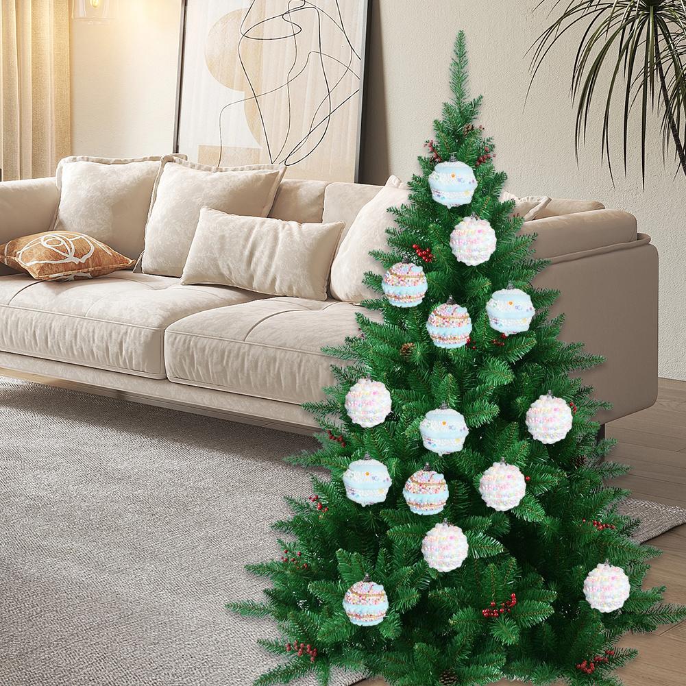 Festive Christmas Tree Ball Ornament Set 236 Inch 12 Pieces Macaron Painted Foam Balls with Glitter for Seasonal Use