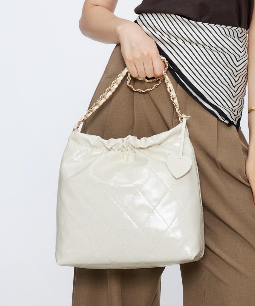 Studio Saera Feminine Quilted 2-Way Chain Shoulder Bag H24H1023 Ivory