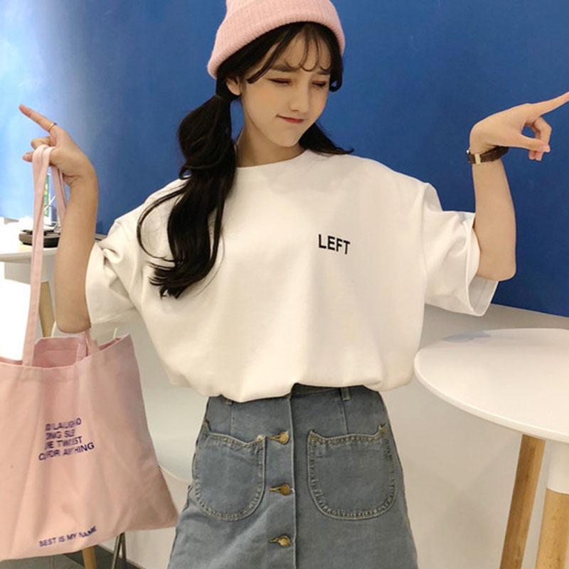 Women's T-shirt Summer Letter Tee Basic Shirts Women Solid O-Neck Short Sleeve Long Casual Female