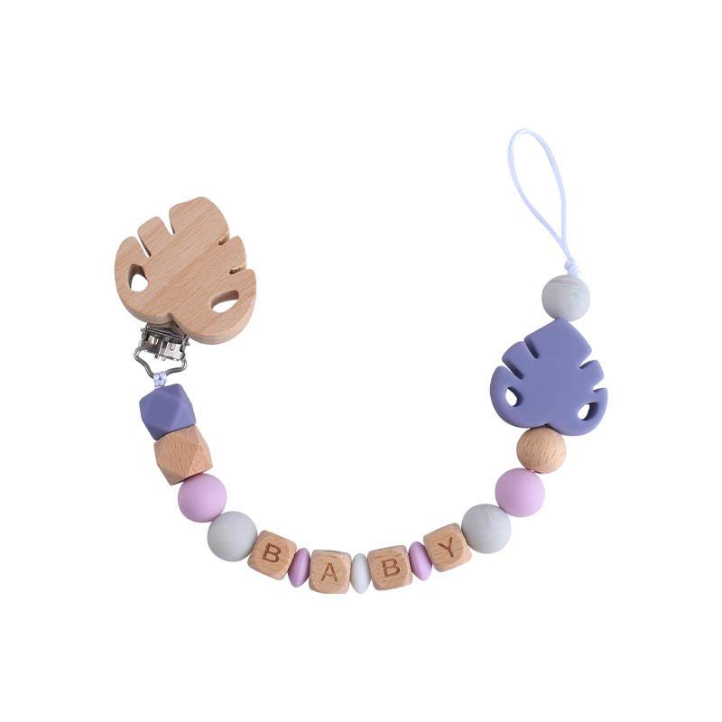DIY Baby Personalized Name Leaf Pacifier Clips Holder Chain Teething Toys Gifts Wooden Ring Anti-drop Chains Babies