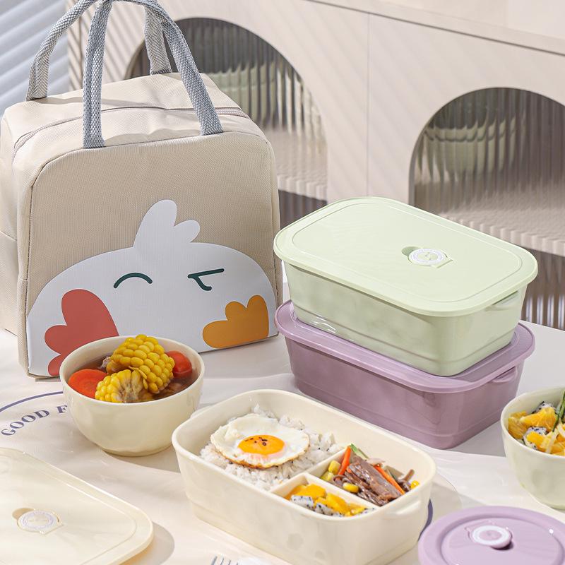 Ceramic Divided Lunch Box with Lid – Microwave Safe Bento Box for Students and Office Workers