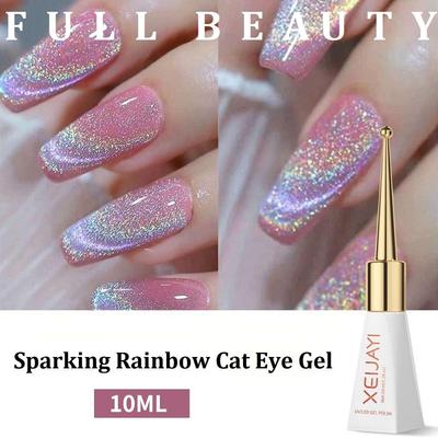 Rainbow Cat Eye Nail Gel Art Glitter Shinny Effect UV Gel Polish Shimmer Dust DIY Nails Decor
