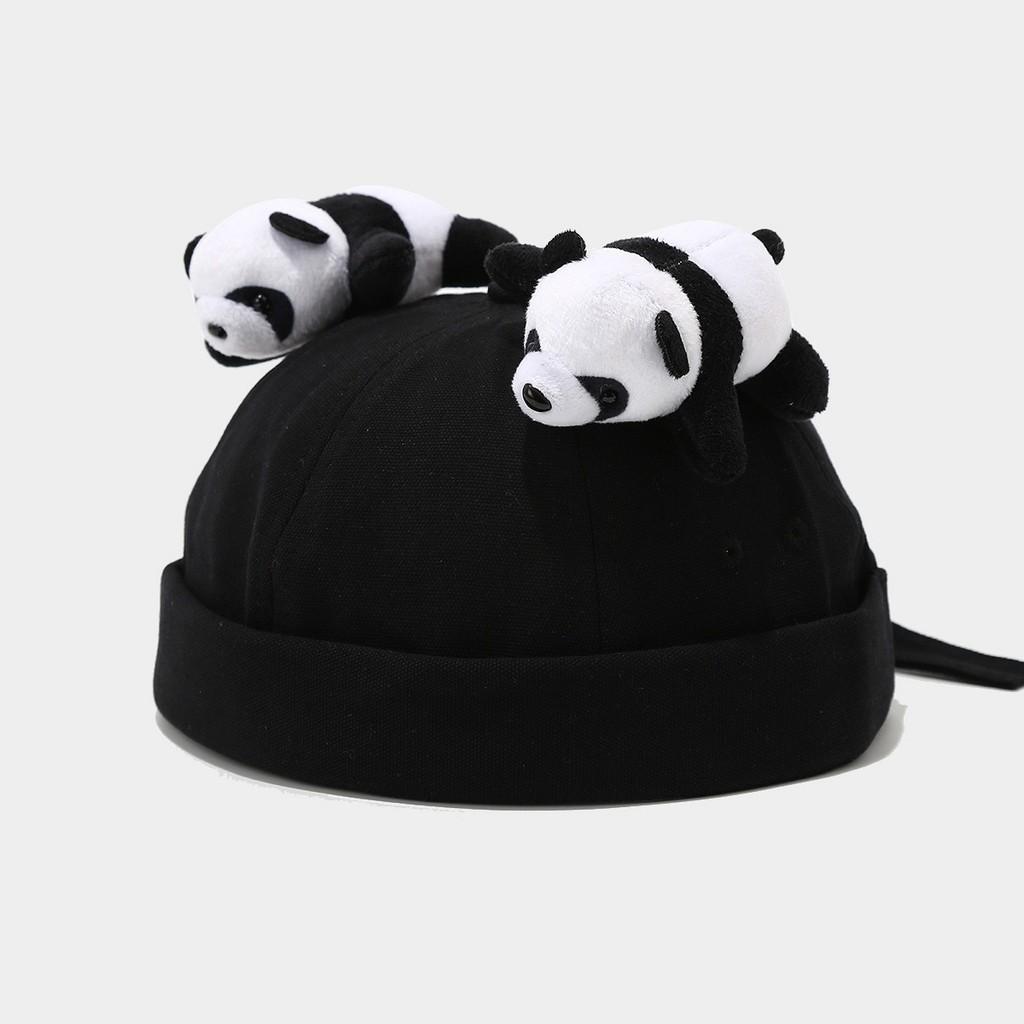 

Хлопковая шляпа без полей с художественным изображением панды для весенней повседневной носки и защиты от солнца Black