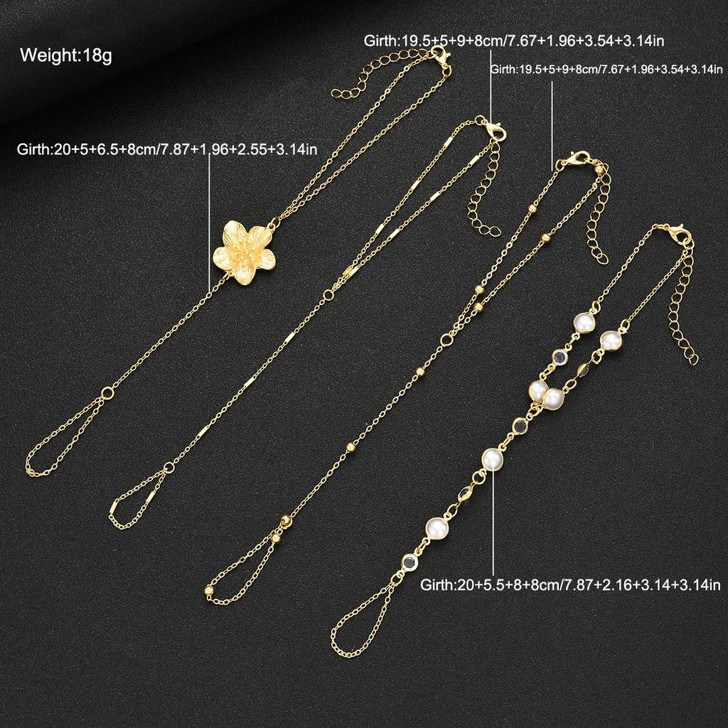4 Pcs/Set Fashion Gold Color Flower Pearl Finger Bracelet Stackable Ring Bracelet for Women Simple Wedding Jewelry Party Gifts