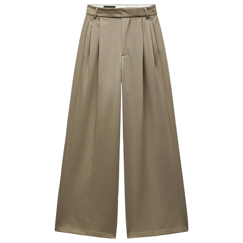 Zaprha 2025 New Arrival Double Pleated Loose Slack Feeling Plaid Idle Style Mop Women's Casual Pants 1255424