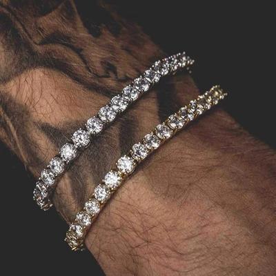 Hiphop tenis bilekliği Homme buzlu Out 3/4/5mm kübik zirkonya erkek kristal zincir el Hip-hop streetwear takı erkek H086