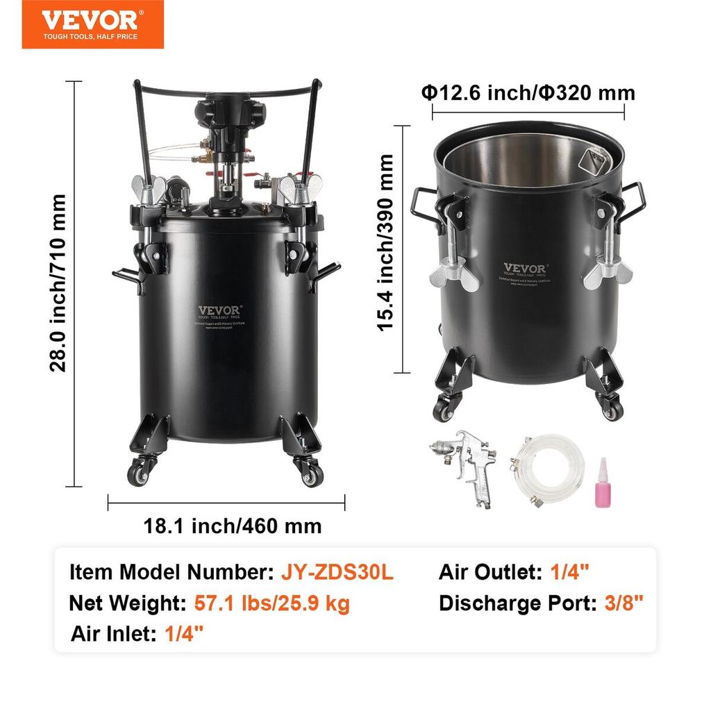 Réservoir à pression pour peinture en aérosol 30 L / 7,5 gal Agitation entièrement automatique 70 psi