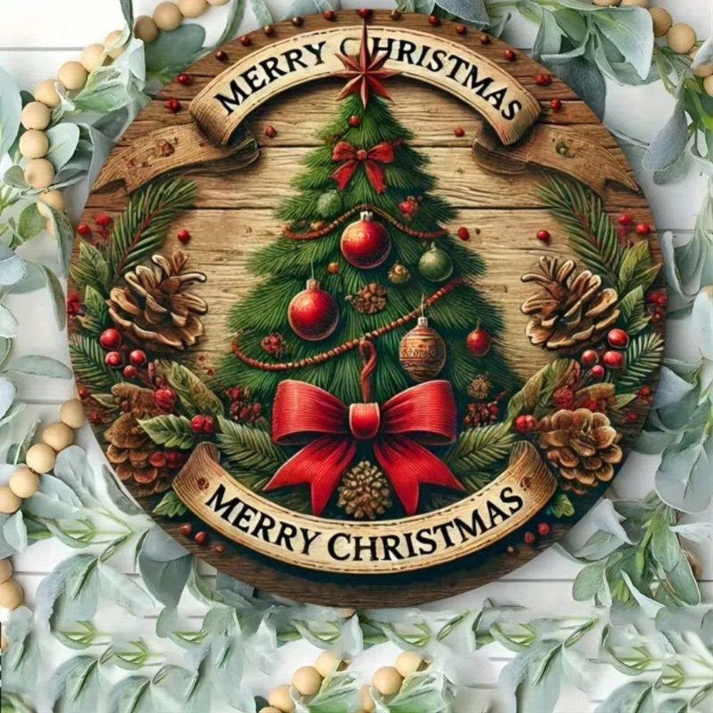 Vintage Christmas Tree Metal Wall Decor Iron Tin Sign Farmhouse Holiday Plaque
