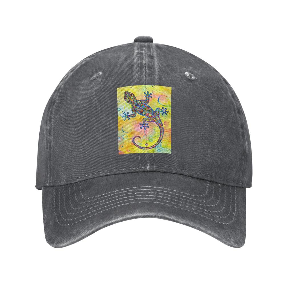 Electric Groovy Gecko Psychedelic Paisley Lizard Denim Fabric Cap Casual Baseball Caps Hat Summer Unisex Baseball Hats
