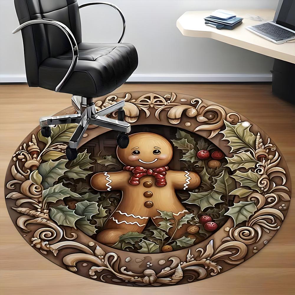 1pc Gingerbread Man Chair Carpet for Office, Indoor Non Slip Washable Polyester Fiber Carpet,