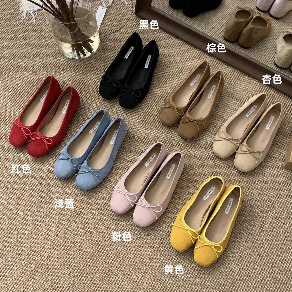 inner height increase suede light mouth red single shoes women's spring new thick-soled one-pedal ladyshoes with skirts Doudou shoes